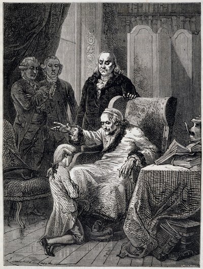 Voltaire sentando al nieto de Franklin - en “La Historia de Francia” de Guizot de Unknown artist
