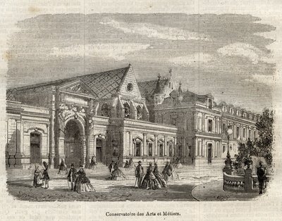 Vista del Conservatorio de Artes y Oficios (Cnam) en París, rue Saint Martin en París - (Vista del Conservatorio de las artes y oficios en París - grabado en “Diccionario popular ilustre” - 1864 - por Joseph Decembre y Edmond Allonier de Unknown artist