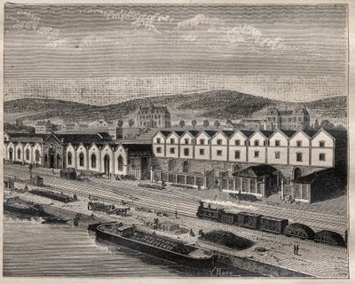 Vista del castillo de Pekín, establecimiento principal de la Compagnie des grands vins de Champagne por Eugene Mercier y Cie cerca de Epernay - Grabado en "La Science française" de Unknown artist