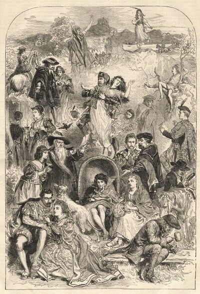 Personajes de Walter Scott - personajes principales de las novelas de Walter Scott (1771-1832) - grabado de 1871 de Unknown artist