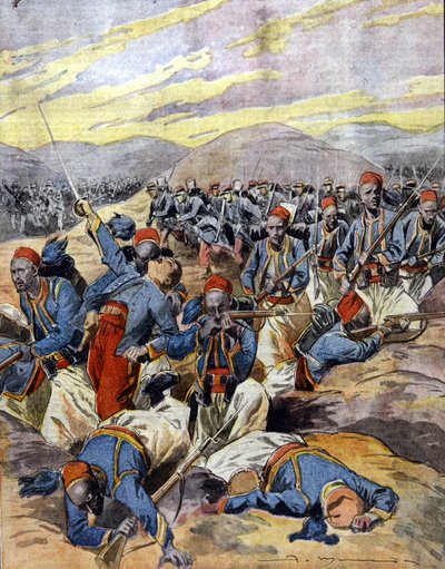 Guerra de 1914 a 1918: Jinetes africanos del ejército colonial francés en las dunas de Flandes. 1914. de Unknown Artist