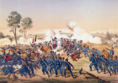 Guerra de 1870: la carga de los acorazados en la Batalla de Froeschwiller Woerth (Froeschwiller-Woerth) el 06/08/1870 que vio la victoria de Alemania - Litografía de 1870. de Unknown artist