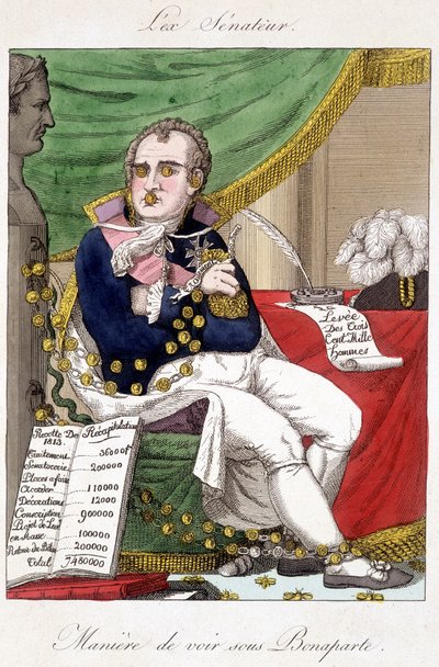 Vía de vista bajo Bonaparte: gastos militares - caricatura de Unknown artist