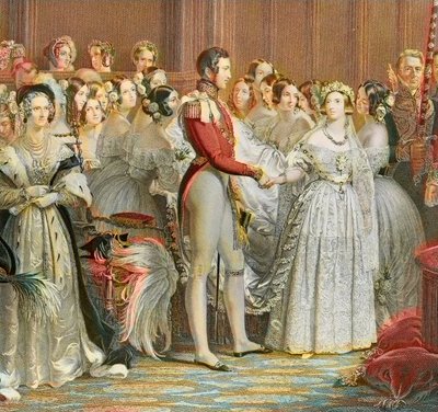 Boda de la Reina Victoria con el Príncipe Alberto de Sajonia Coburgo Gotha en el Palacio de Saint James en Londres el 10 de febrero de 1840 (grabado) de Unknown artist