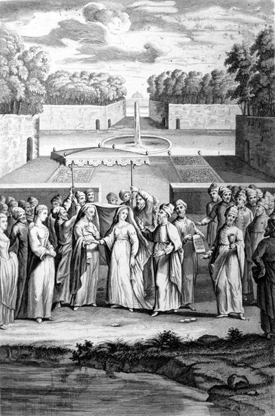 Boda según el rito hebreo. Grabado del siglo XIX de Unknown artist