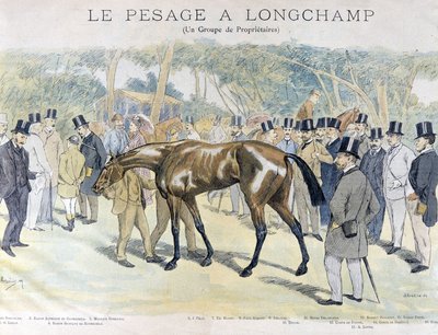 Pesaje en Longchamp y un grupo de propietarios de caballos de Unknown artist