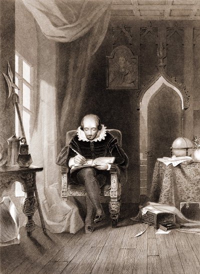 William Shakespeare (1564 - 1616) en su oficina de Unknown artist