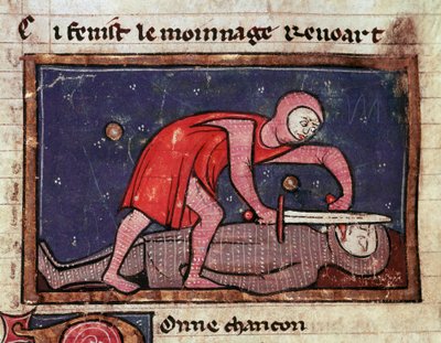 Guillermo V de Poitiers corta la lengua de su enemigo el conde Bosón II de la Marche en 1008 de Unknown artist