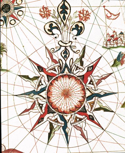 Rosa de los vientos (detalle del portulano de Castellini) de Unknown artist