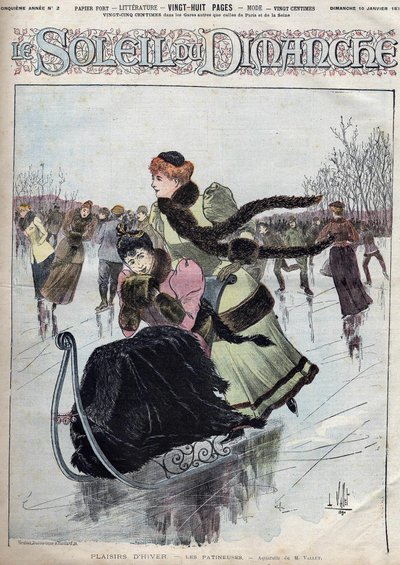 Diversión de invierno. Los patinadores. Acuarela de Mr. Vallet para el Sunday Sun. 10 de enero de Unknown artist