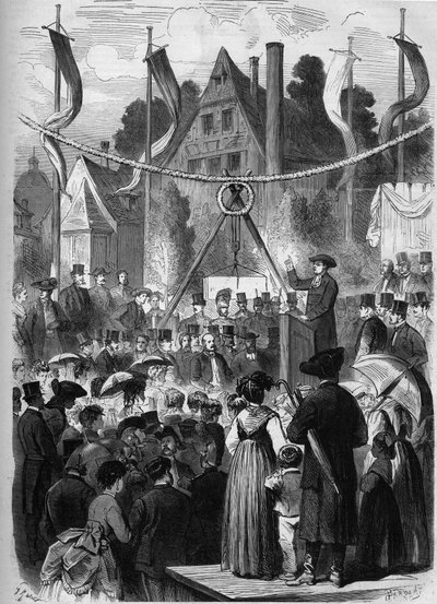 Wissembourg, Alsacia, Francia 1869: colocación de la primera piedra del templo israelita. de Unknown artist