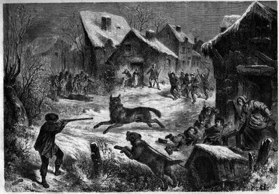 Caza de lobos en el pueblo de Saliers, Bocas del Ródano (13), 31 de diciembre de 1860. Grabado en “Le Monde Illustré” n°196 del 12 de enero de 1861 de Unknown artist