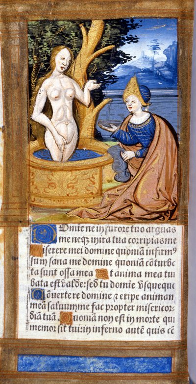 Mujer en su tocador. Página de un manuscrito del Pentateuco. Siglo XV. Biblioteca Braidense, Milán de Unknown artist