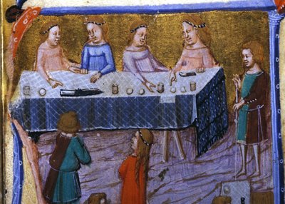 Banquete de mujeres. Miniatura de un manuscrito del siglo XIII. de Unknown artist