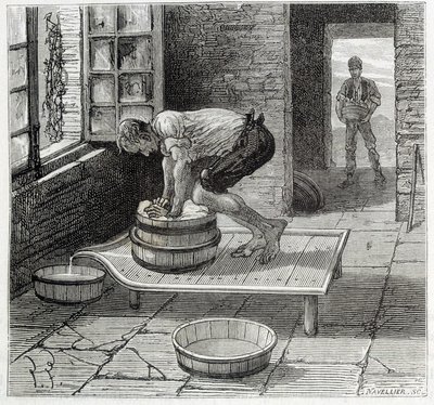 Trabajo del Tomme por un quesero de Auvernia - en "Las maravillas de la industria" por Louis Figuier de Unknown artist
