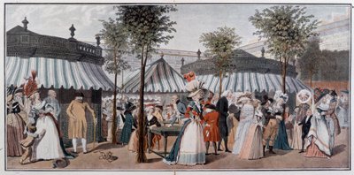 Paseo mundial por los jardines del Palacio Real, finales del siglo XVIII - cromo después del grabado de Debucourt de Unknown artist