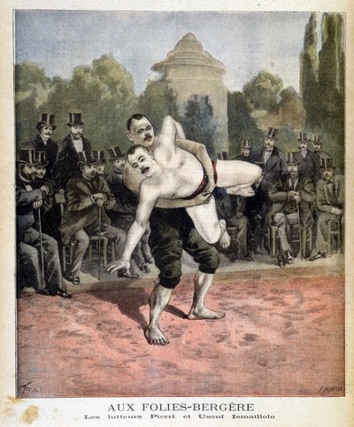 Luchadores Pierri y Ussouf Ismaillolo en el Folies Bergère en París. En Le petit journal, el 31/03/1895 de Unknown artist