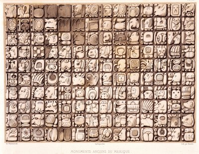 Tabla de escritura - en "Monumentos Antiguos de México: Palenqué y Otras Ruinas de la Civilización Antigua de México" por Brasseur de Bourbourg, París de Unknown artist