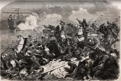 Yori Omo y un ejército samurái repelen la invasión de los mongoles en 1274 liderada por Qubilai (Kubilai Khan, primer emperador de la dinastía mongola Yuan), pero los tifones (kami kaze: viento de los dioses) repelen y vuelcan la flota mongola, salvando a de Unknown artist