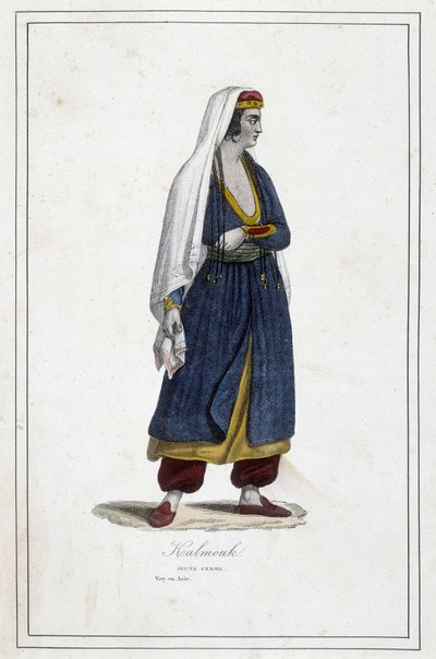Joven mujer kalmouk (pueblo mongol del sur de Siberia) - en “Los diferentes pueblos de la tierra” de Fr. Jouhanneaud, Librería de Buenos Libros, Limoges de Unknown artist