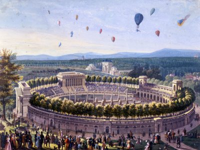 Evento de globos en Milán en 1830. Acuarela anónima de 1830 de Unknown artist