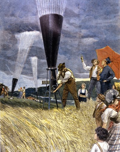 Barril contra el granizo por los viticultores en Italia en 1899. de Unknown artist