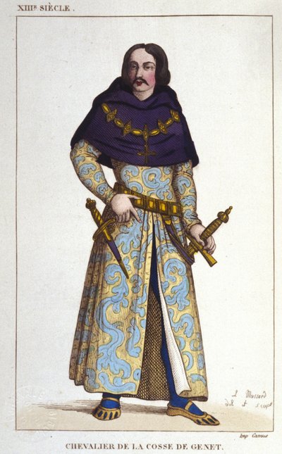 Traje de Caballero de la Cosse de Genet posterior al año 1365. Grabado de 1830 de Unknown artist