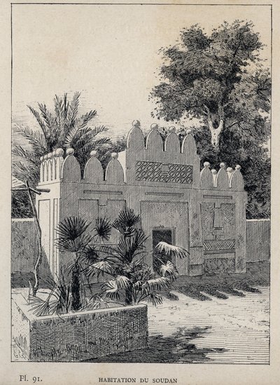 Habitation du Sudan (Sudán) - grabado de 1889 en “Histoire de l