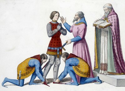 Caballería - Investidura de un Caballero en Italia en el siglo XIV - grabado de Unknown artist
