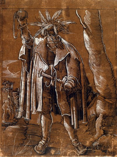 Representación de un hechicero sosteniendo una bola mágica. de Unknown artist