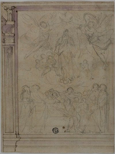 Asunción de la Virgen (anverso); Bocetos de detalles arquitectónicos (reverso) de Unknown Florentine