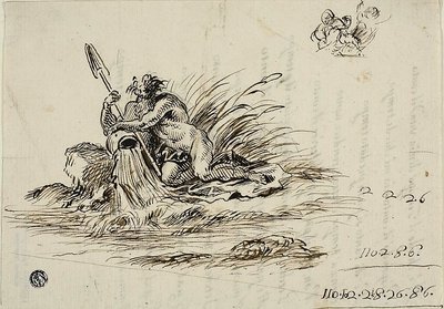 Anverso: Un dios del río; verso: un soneto de Santi Rinaldi de Unknown Florentine
