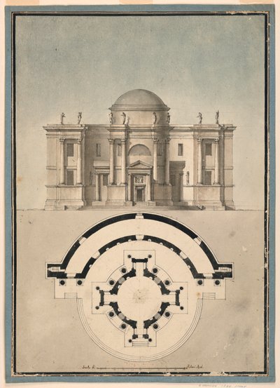 Diseño para un templo clásico con un tempietto y un edículo semicircular de Unknown, Italian