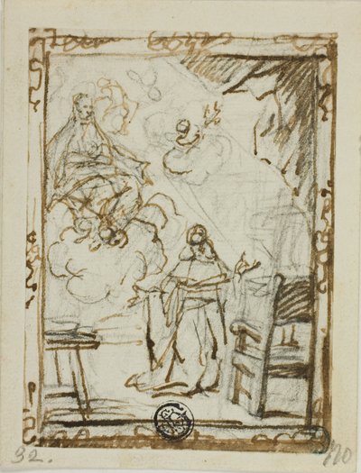 La Virgen aparece ante un santo arrodillado de Unknown Italian