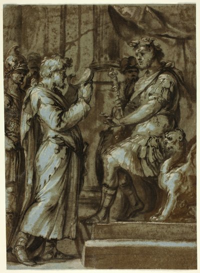 Mago haciendo una predicción a un emperador (anverso); desnudo masculino llevando una carga (reverso) de Unknown Italian
