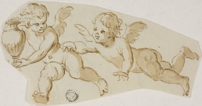Putto persiguiendo a otro putto que lleva un jarrón de Unknown Italian