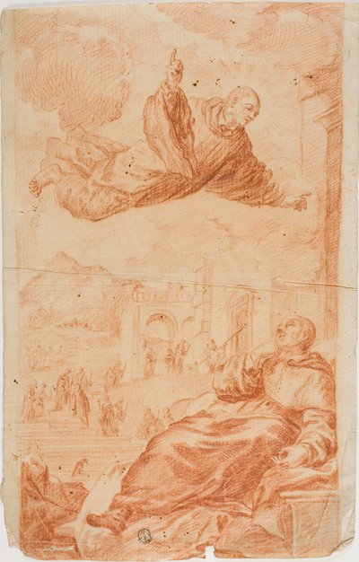 Aparición de un santo a un monje dormido de Unknown Italian