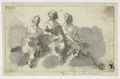 Tres figuras sentadas (anverso); Hombre sentado de perfil (reverso) de Unknown Italian