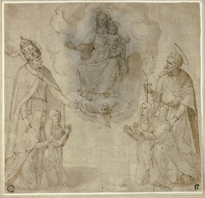 La Virgen con el Niño ante los santos Fabiano (o Gregorio Magno) y José de Unknown Sienese