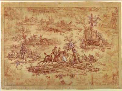 Dibujo, Caricatura para textil estampado de algodón, La Route de Jouy, después de 1815 de Unknown artistUnknown artist