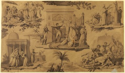 Dibujo, Caricatura para textil de algodón estampado: Los franceses en Egipto [Les Francais en Egypte], ca. 1815 de Unknown artistUnknown artist