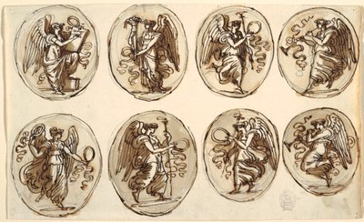 Dibujo, Diseño del techo, Historia, Abundancia en seis óvalos, Sala de Hércules y Hebe, Palacio Gessi, Faenza, 1813 de Unknown artistUnknown artist