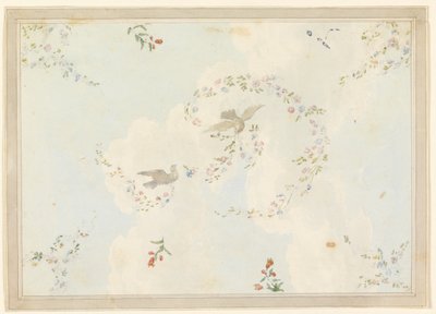Dibujo, Diseño de techo con palomas y guirnaldas de flores, posiblemente para el vestíbulo de entrada, 1815-22 de Unknown artistUnknown artist