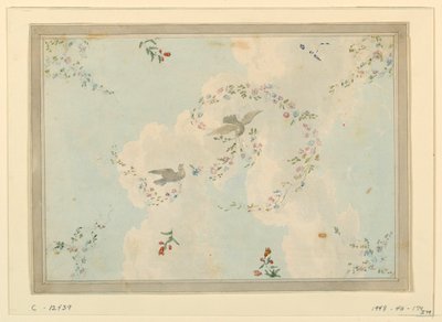 Dibujo, Diseño de techo con palomas y guirnaldas de flores, posiblemente para el vestíbulo de entrada, 1815-22 de Unknown artistUnknown artist