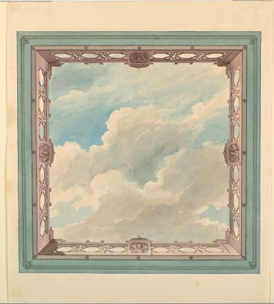 Dibujo, Diseño de techo con balcón calado y cielo abierto, posiblemente para conservatorio/sala de música o comedor, ca. 1820 de Unknown artistUnknown artist