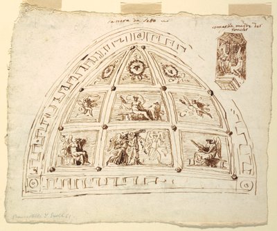 Dibujo, Decoración de la bóveda del techo, Dormitorio, Sala Cornelia de Palazzo Cavina, Faenza, 1816 de Unknown artistUnknown artist