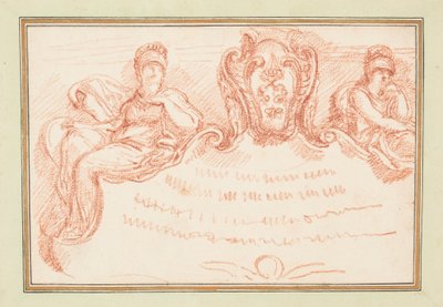 Dibujo, Detalle del techo con dos figuras sentadas y escudo, ca. 1759-70 de Unknown artistUnknown artist