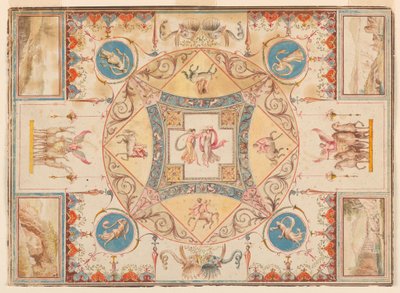 Dibujo, Techo de la Villa Adriana, con ninfas, centauros, ciervos y elefantes, ca. 1785 de Unknown artistUnknown artist