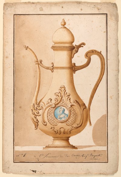 Dibujo, Cafetera con medallón esmaltado, 1700-1725 de Unknown artistUnknown artist