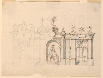 Dibujo, Columnata con fuente, hacia 1770 de Unknown artistUnknown artist